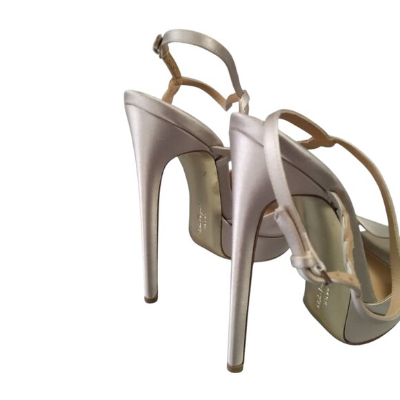 Salvatore Ferragamo Size 9M Gold Satin Ankle Strap Platform Sandals Stilettos - Picture 5 of 11